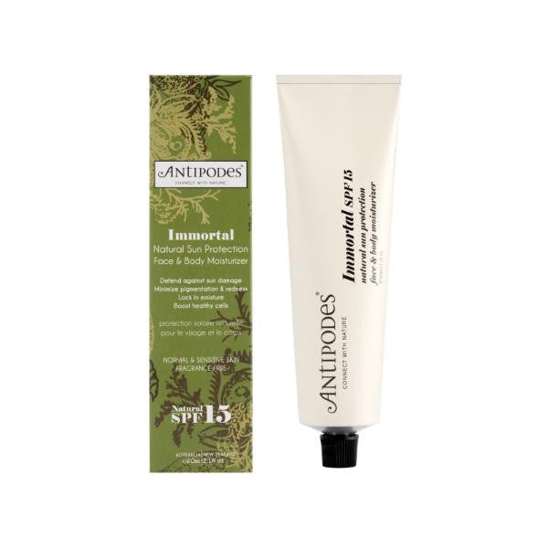 Antipodes Immortal Face&Body Moisturiser SPF15, 60ml - Fragrance free & vegan, minimizes pigmentation & redness, super hydrating