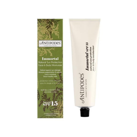 Antipodes Immortal Face&Body Moisturiser SPF15, 60ml - Fragrance free & vegan, minimizes pigmentation & redness, super hydrating