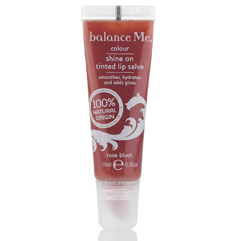 Balance Me Shine On Tinted Lip Salve Rose Blush, 10ml - 100% natural, petrolium-free, protects & plumps