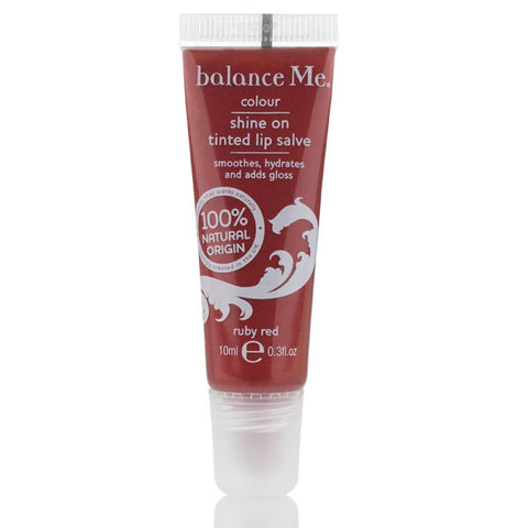 Balance Me Shine On Tinted Lip Salve Ruby Red, 10ml - 100% natural, petrolium-free, protects & plumps