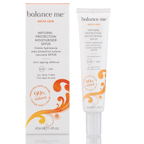 Balance Me Natural Protection Moisturiser SPF25, 40ml - Nano-free, super light & plumping, anti-aging, protects against UVA & UVB rays