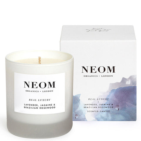 Neom Organics Real Luxury Scented Candle De-Stress - Lavender, jasmine & brazilian rosewood, 1 wick / 35 hours burn time, 100% natural