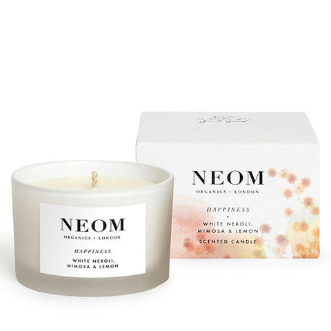 Neom Organics Happiness Scented Travel Candle Lift Mood - White neroli, mimosa & lemon, 1 wick / 20 hours burn time, 100% natural