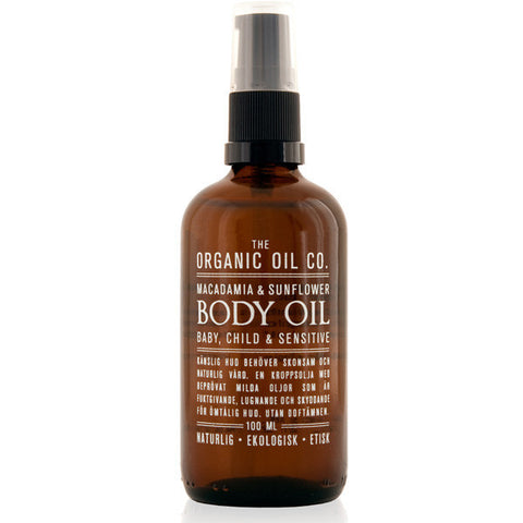The Organic Oil Co. Fragrance Free Body Oil Baby, Child & Sensitive - Macadamia & Sunflower, 100ml - For very delicate skin, family friendly
